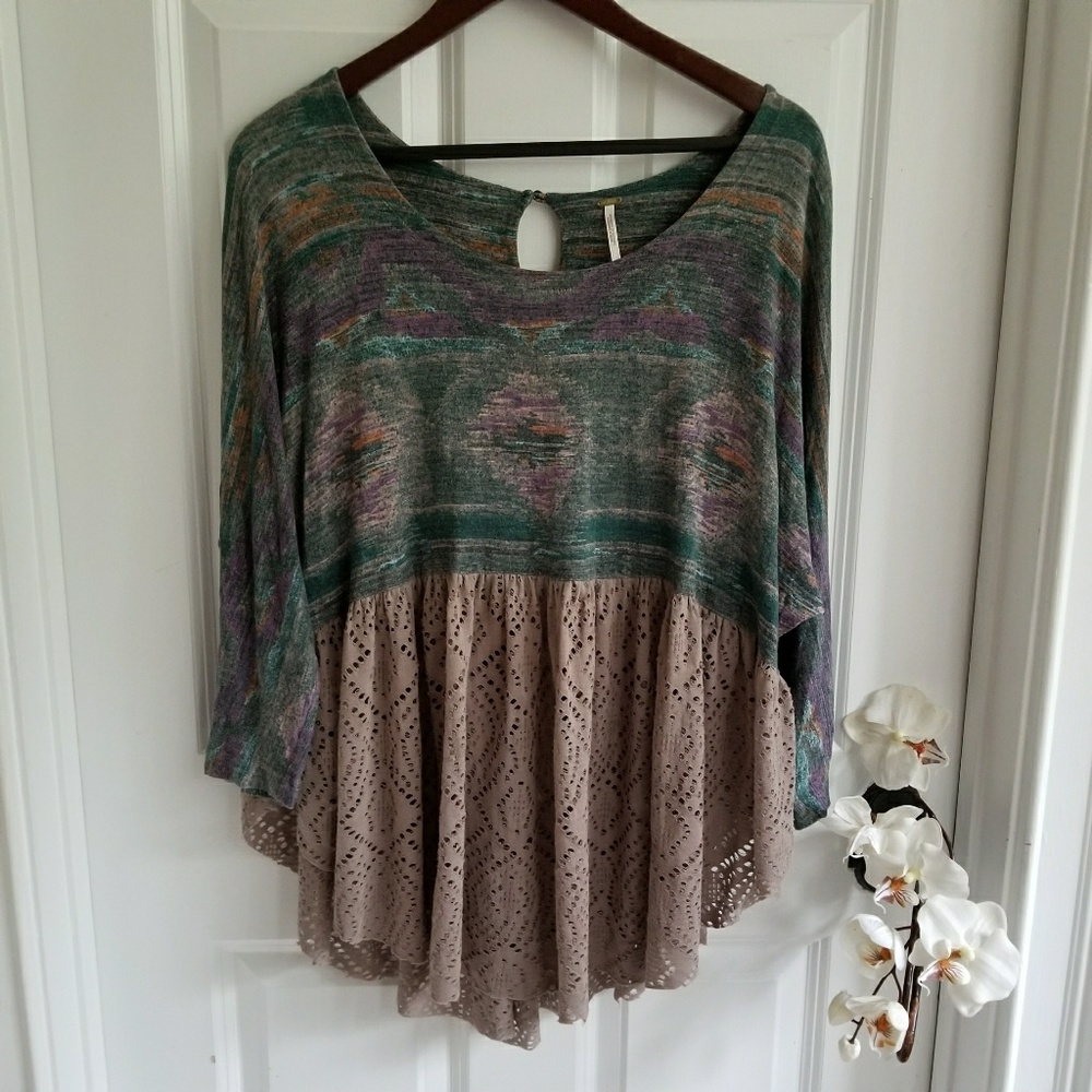 FREE PEOPLE KNIT AND EYELET TOP